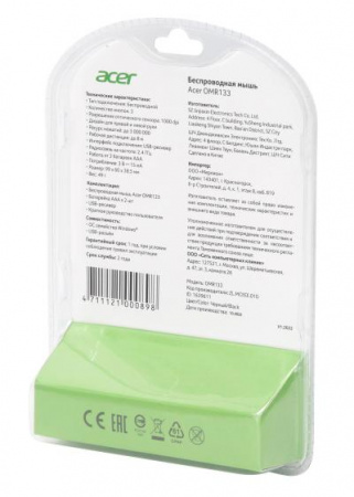 Мышь ACER OMR133 черный оптическая (1000dpi) беспроводная USB для ноутбука (2but) (ZL.MCEEE.01G)