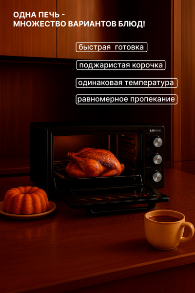 Мини-печь LUMUS LU-O04800B  (1800w /48л)  черный